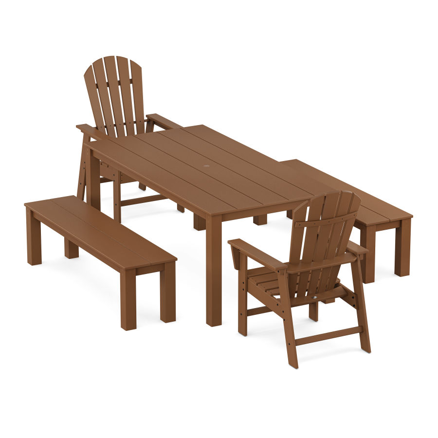 POLYWOOD South Beach 5-Piece Parsons Dining Set with Benches in Teak