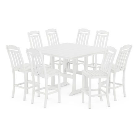 Country Living 9-Piece Square Farmhouse Side Chair Bar Set with Trestle Legs in White