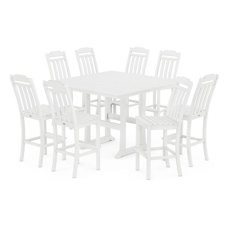 POLYWOOD Country Living 9-Piece Square Farmhouse Side Chair Bar Set with Trestle Legs in White