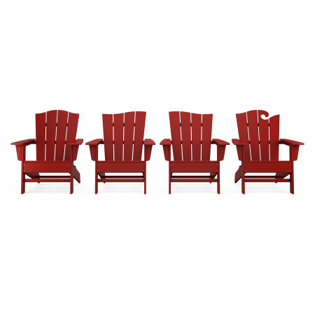 Wave Collection 4-Piece Adirondack Chair Set in Crimson Red