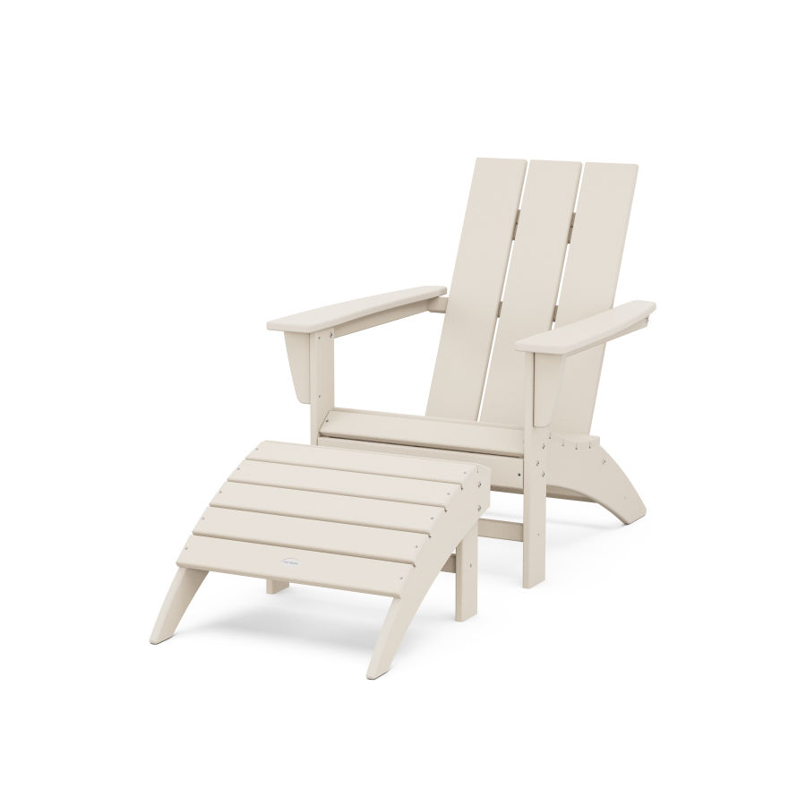 POLYWOOD Modern Adirondack Chair 2-Piece Set with Ottoman in Sand