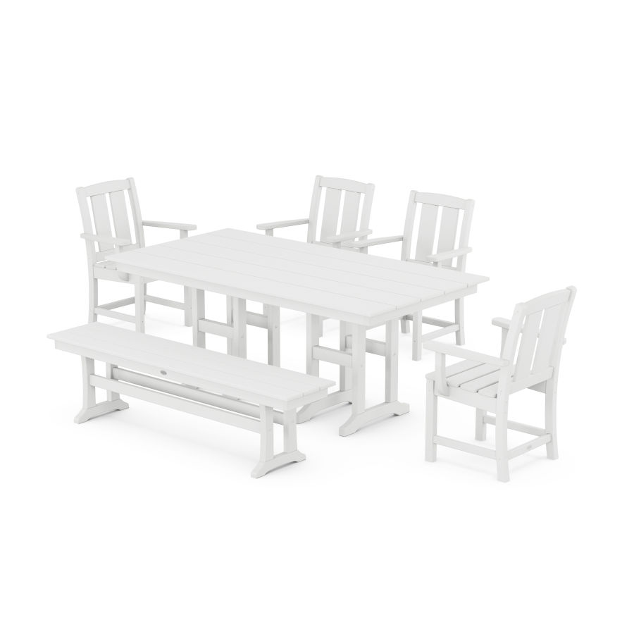 POLYWOOD Mission 6-Piece Farmhouse Dining Set with Bench in White