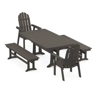 POLYWOOD Vineyard Adirondack 5-Piece Dining Set with Trestle Legs in Vintage Finish