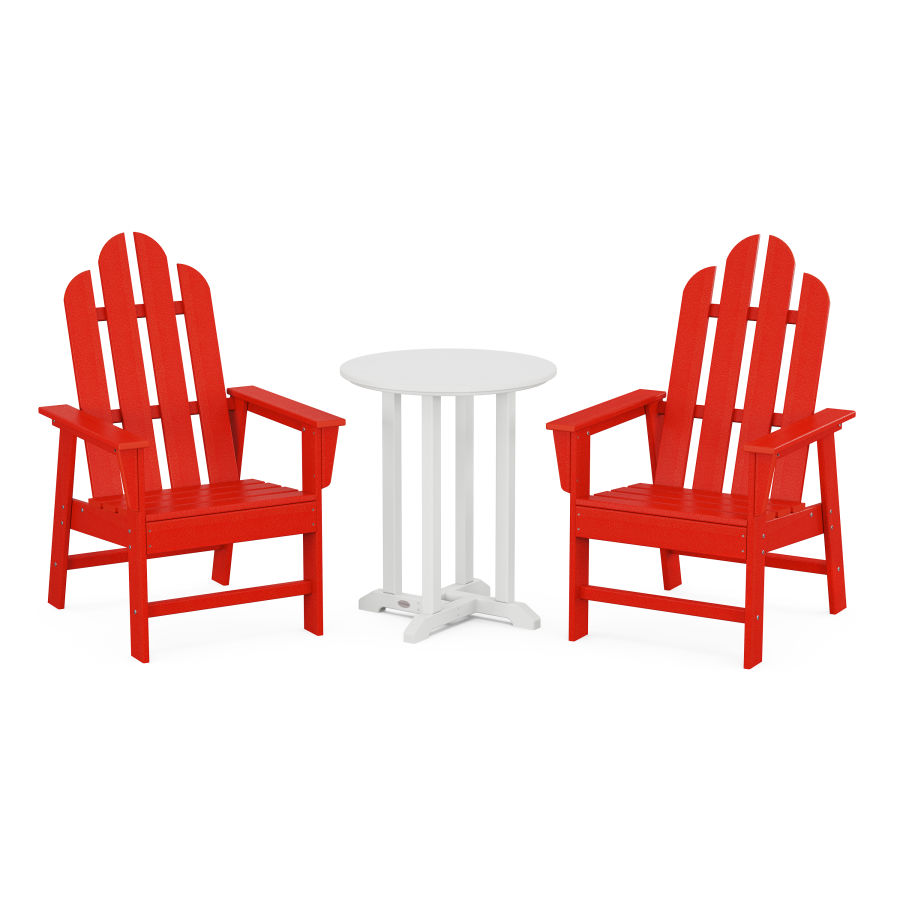 POLYWOOD Long Island 3-Piece Round Dining Set in Sunset Red