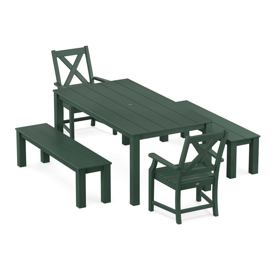 POLYWOOD Braxton 5-Piece Parsons Dining Set with Benches in Green