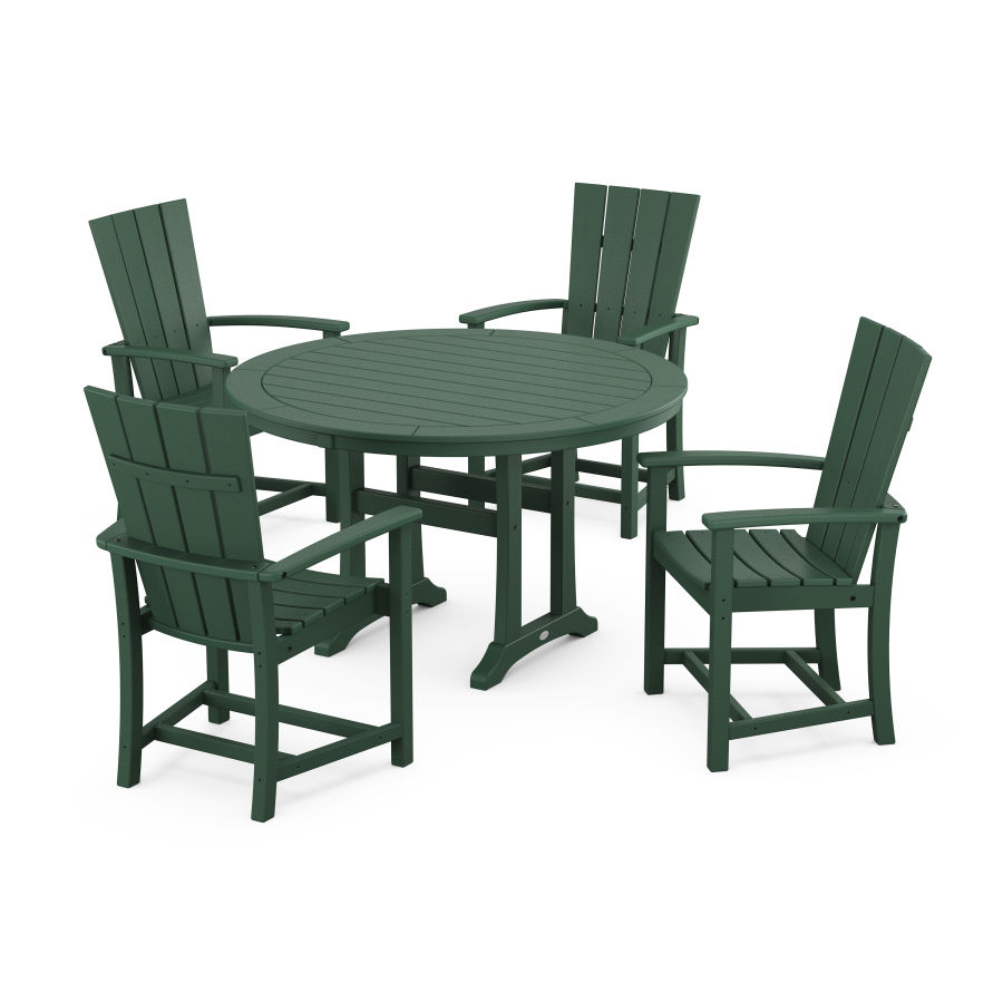 POLYWOOD Quattro 5-Piece Round Dining Set with Trestle Legs in Green