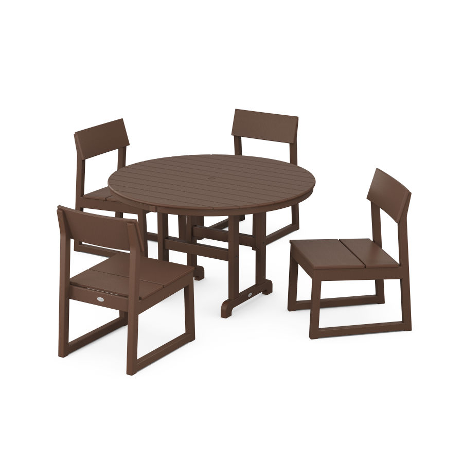 POLYWOOD EDGE Side Chair 5-Piece Round Dining Set in Mahogany