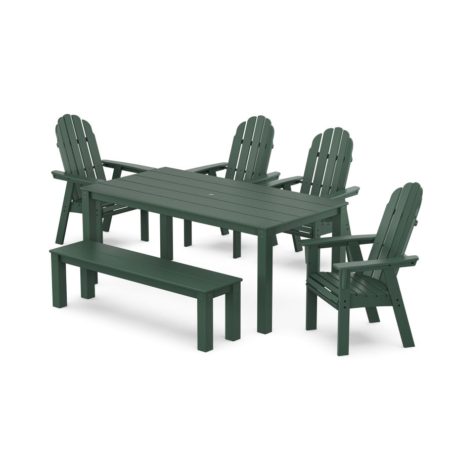 POLYWOOD Vineyard Curveback Adirondack 6-Piece Parsons Dining Set with Bench in Green