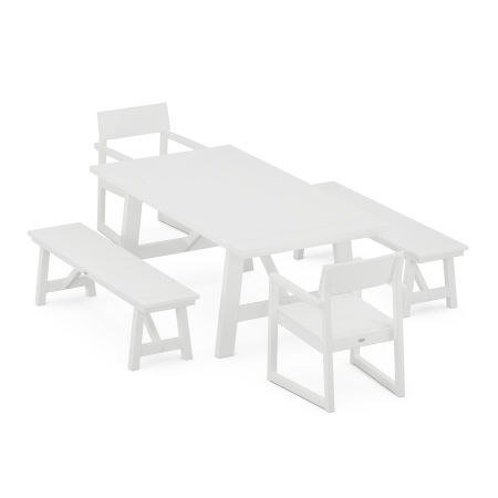 POLYWOOD EDGE 5-Piece Rustic Farmhouse Dining Set With Trestle Legs in White