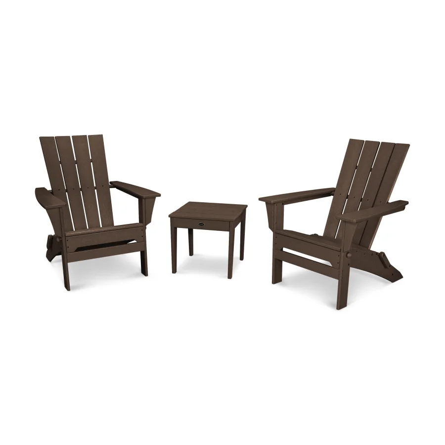 POLYWOOD Quattro Folding Chair 3-Piece Adirondack Set in Mahogany