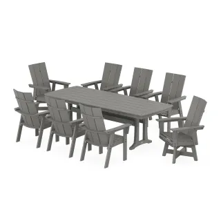 POLYWOOD Modern Curveback Adirondack Swivel 9-Piece Dining Set with Trestle Legs