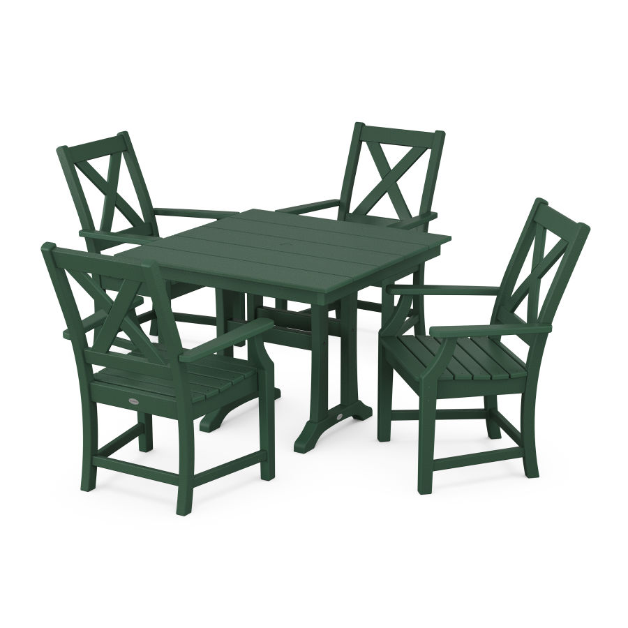 POLYWOOD Braxton 5-Piece Farmhouse Dining Set With Trestle Legs in Green