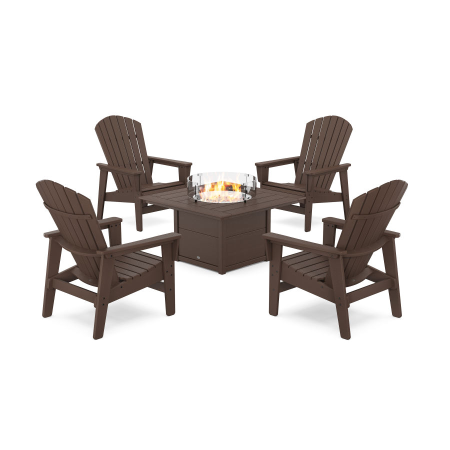 POLYWOOD 5-Piece Nautical Grand Upright Adirondack Conversation Set with Fire Pit Table in Mahogany