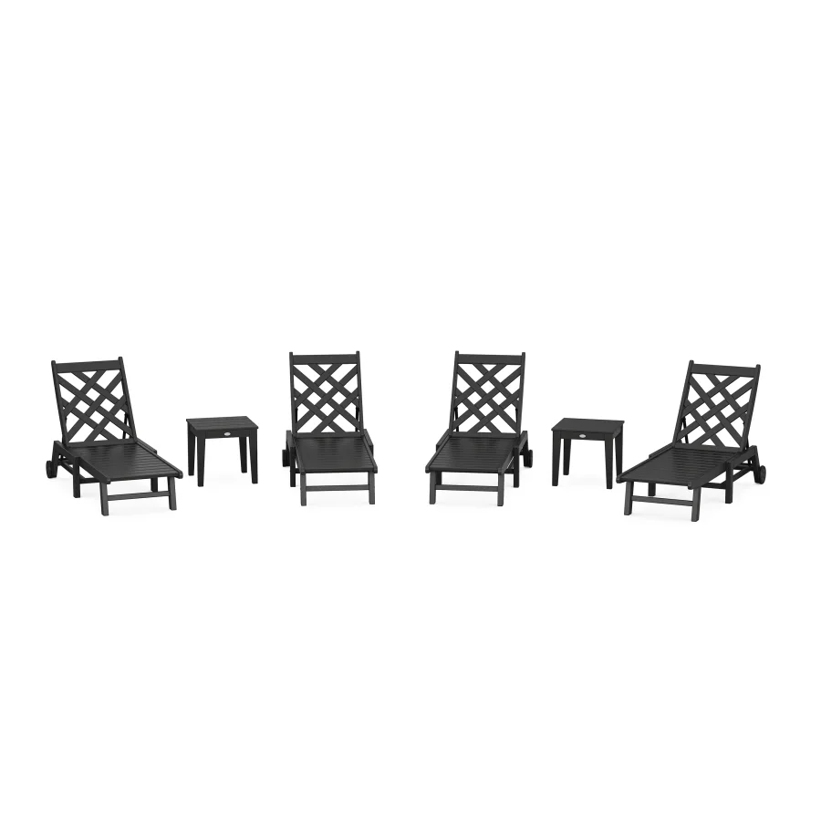 POLYWOOD Wovendale 6-Piece Chaise Set with Wheels in Black