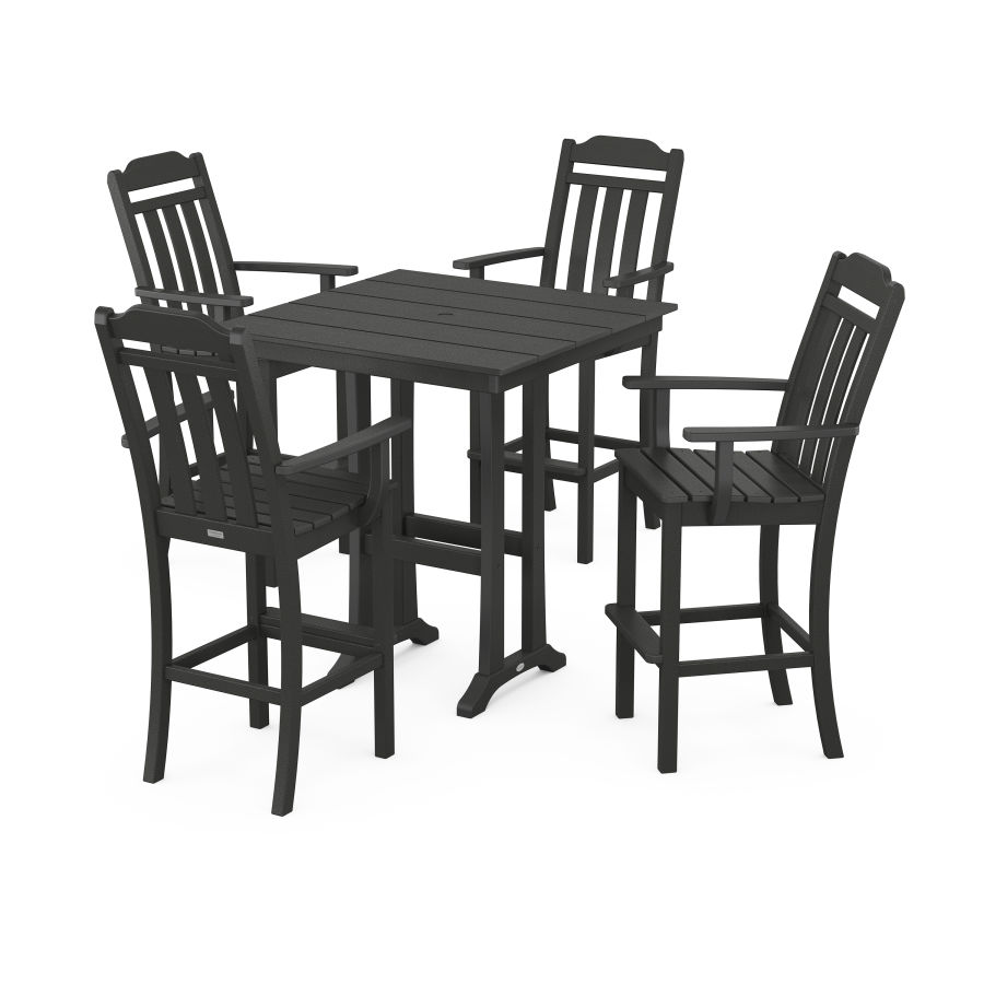POLYWOOD Country Living 5-Piece Farmhouse Bar Set with Trestle Legs in Black