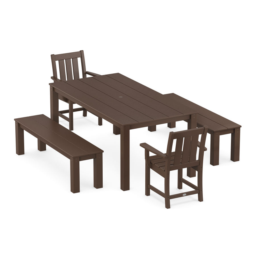 POLYWOOD Oxford 5-Piece Parsons Dining Set with Benches in Mahogany