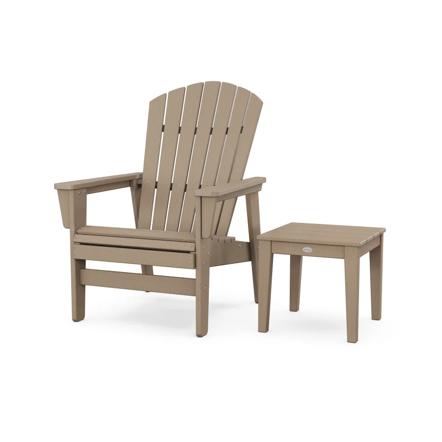 POLYWOOD Nautical Grand Upright Adirondack Chair with Side Table in Vintage Sahara