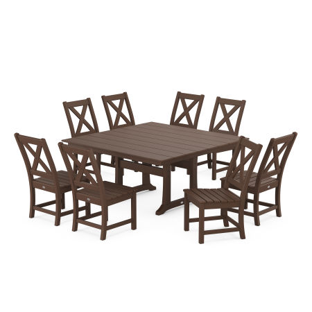 Braxton Side Chair 9-Piece Farmhouse Dining Set in Mahogany