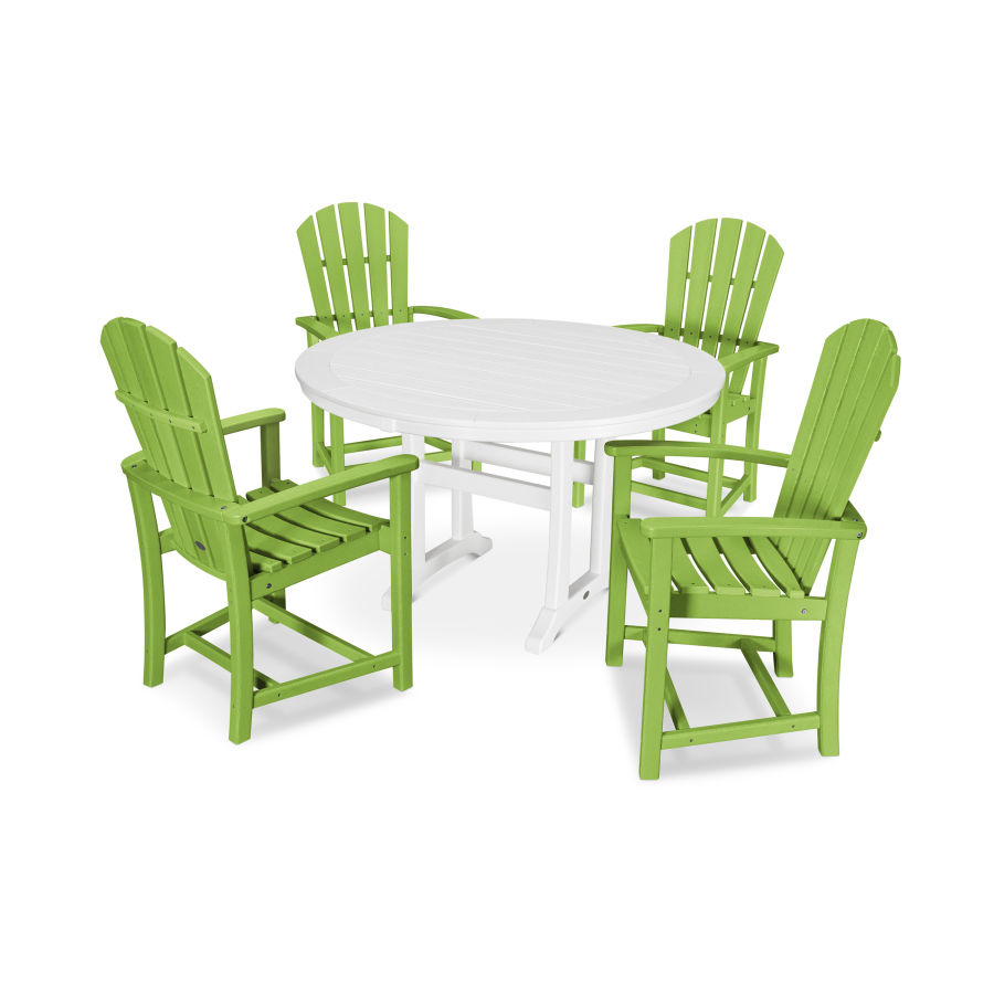POLYWOOD Palm Coast 5-Piece Round Dining Set in Lime / White
