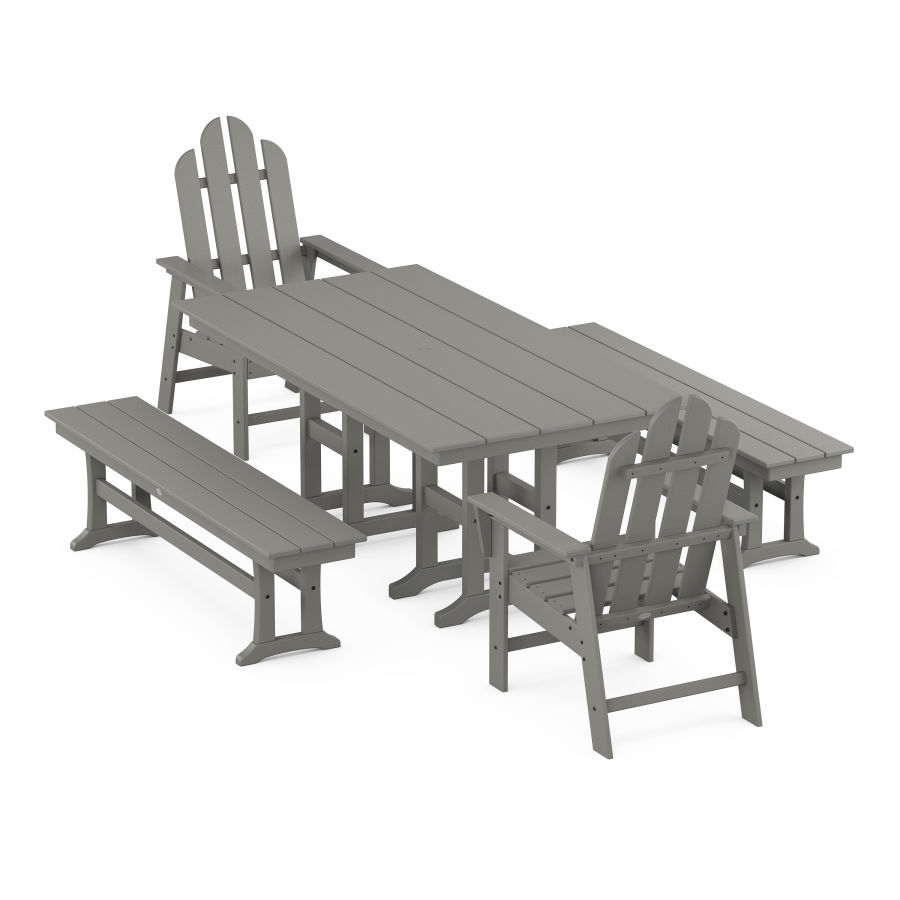 POLYWOOD Long Island 5-Piece Farmhouse Dining Set with Benches