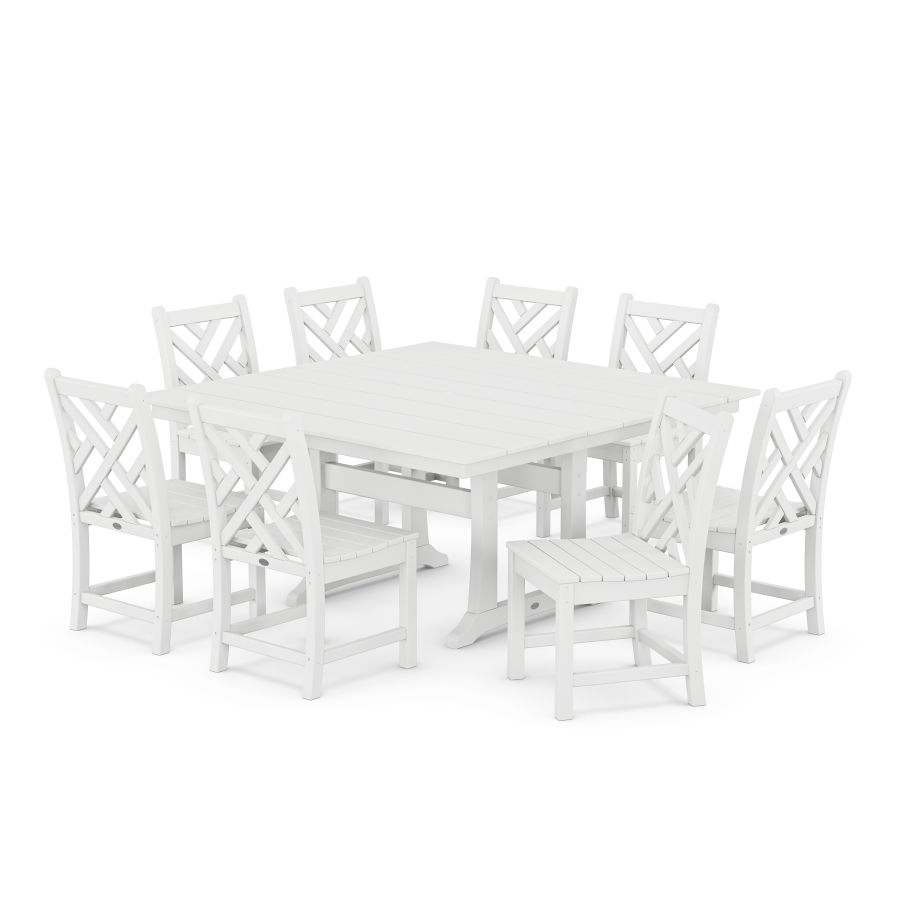 POLYWOOD Chippendale 9-Piece Farmhouse Trestle Dining Set in White