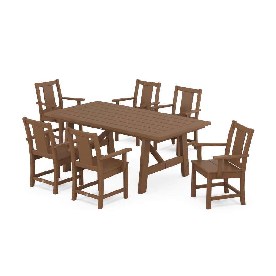 POLYWOOD Prairie Arm Chair 7-Piece Rustic Farmhouse Dining Set in Teak