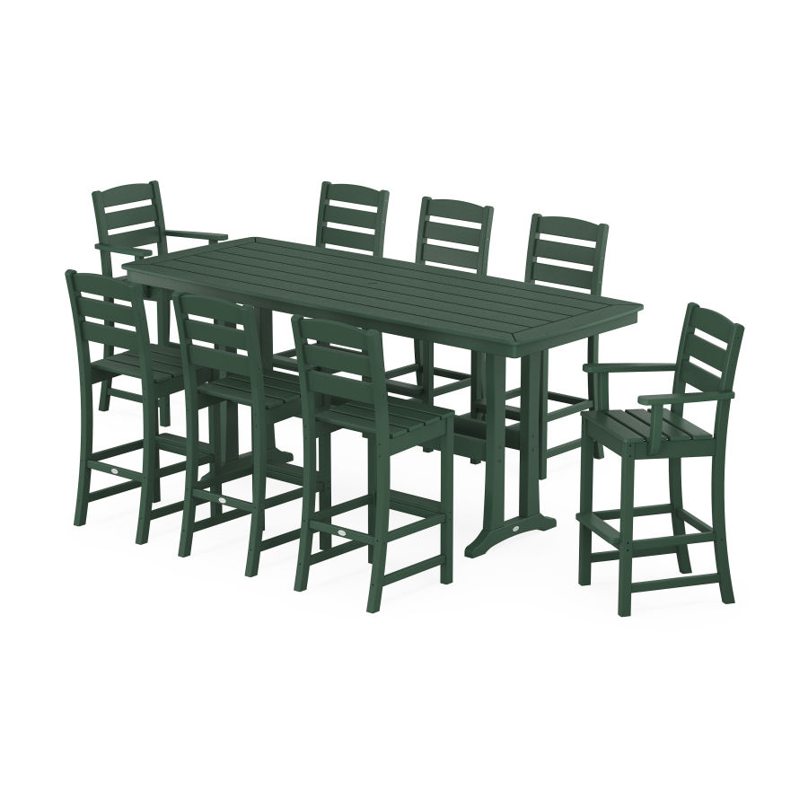 POLYWOOD Lakeside 9-Piece Bar Set with Trestle Legs in Green