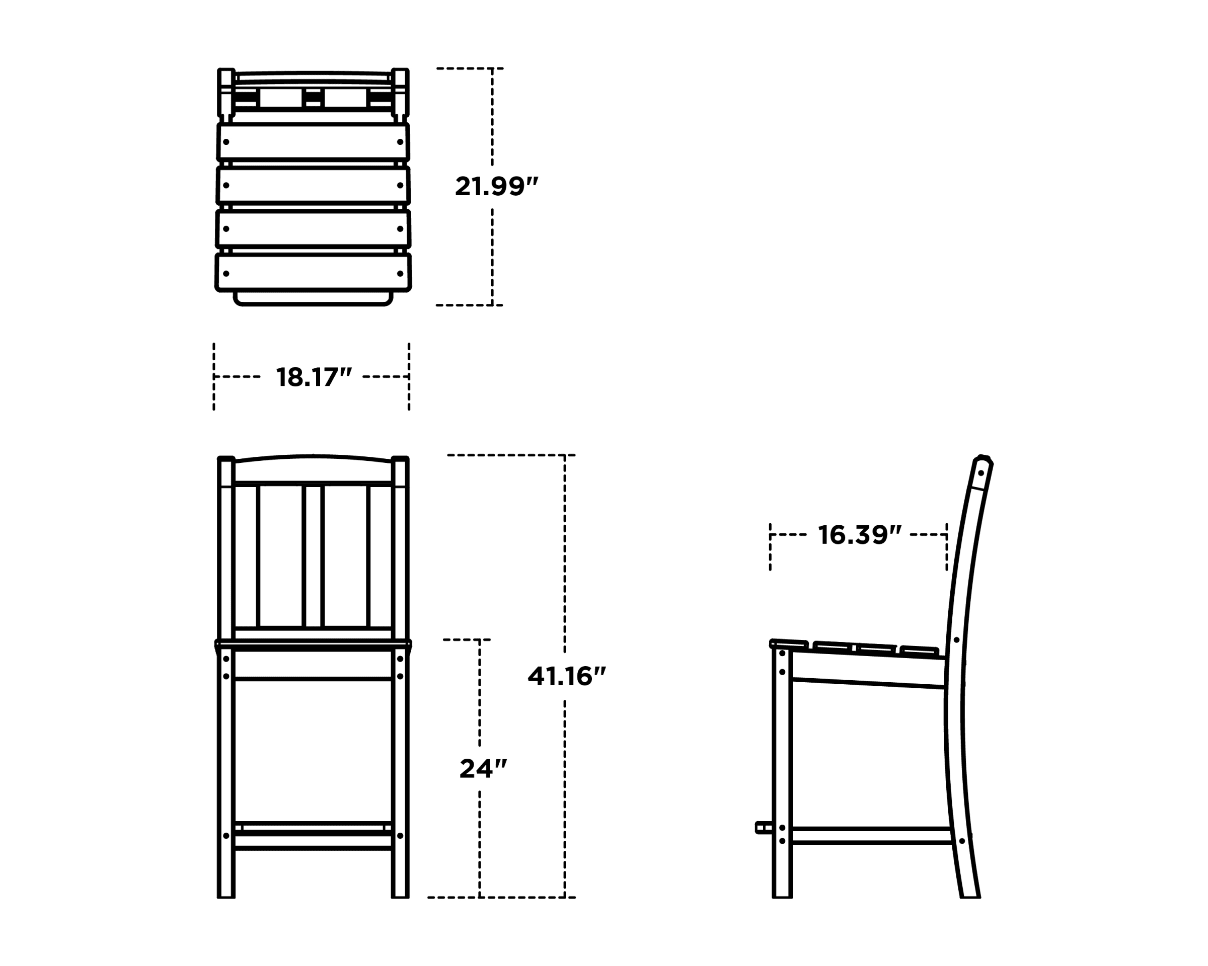Dimensions for Mission Counter Side Chair