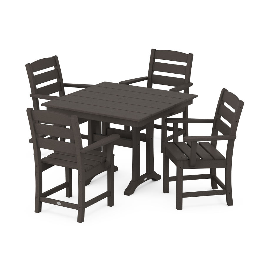 POLYWOOD Lakeside 5-Piece Farmhouse Trestle Arm Chair Dining Set in Vintage Finish