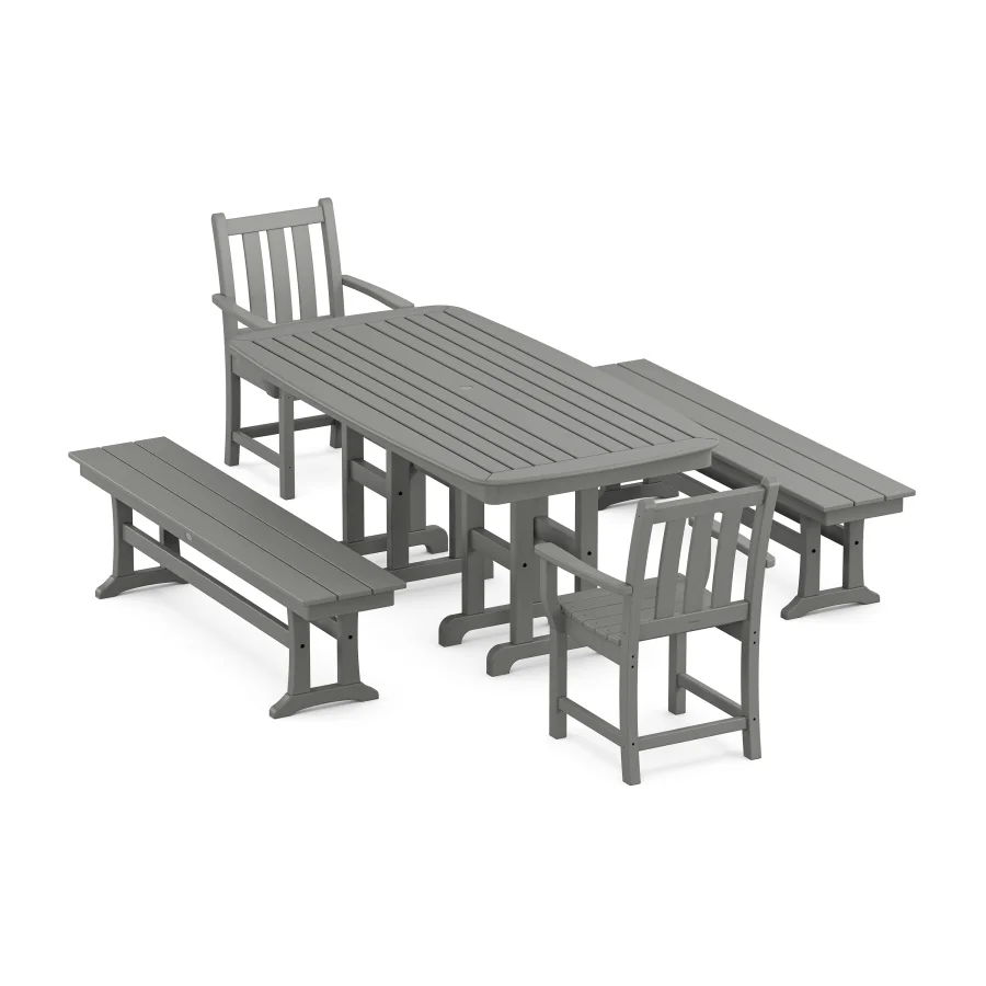 POLYWOOD Traditional Garden 5-Piece Dining Set with Benches