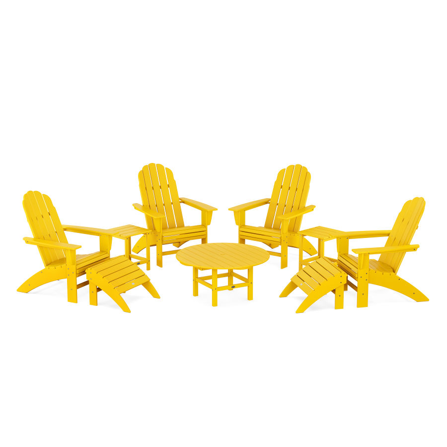 POLYWOOD Vineyard Curveback Adirondack Chair 9-Piece Conversation Set in Lemon