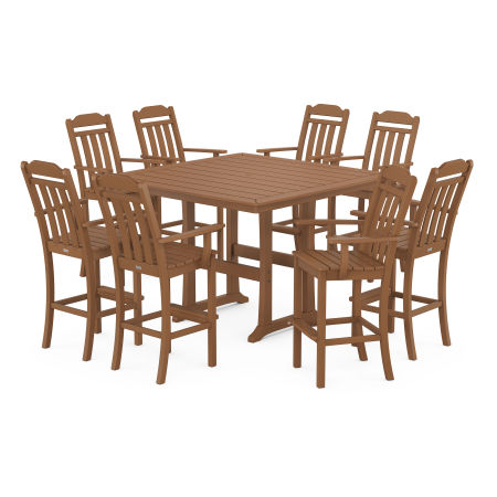 Country Living 9-Piece Bar Set with Trestle Legs in Teak