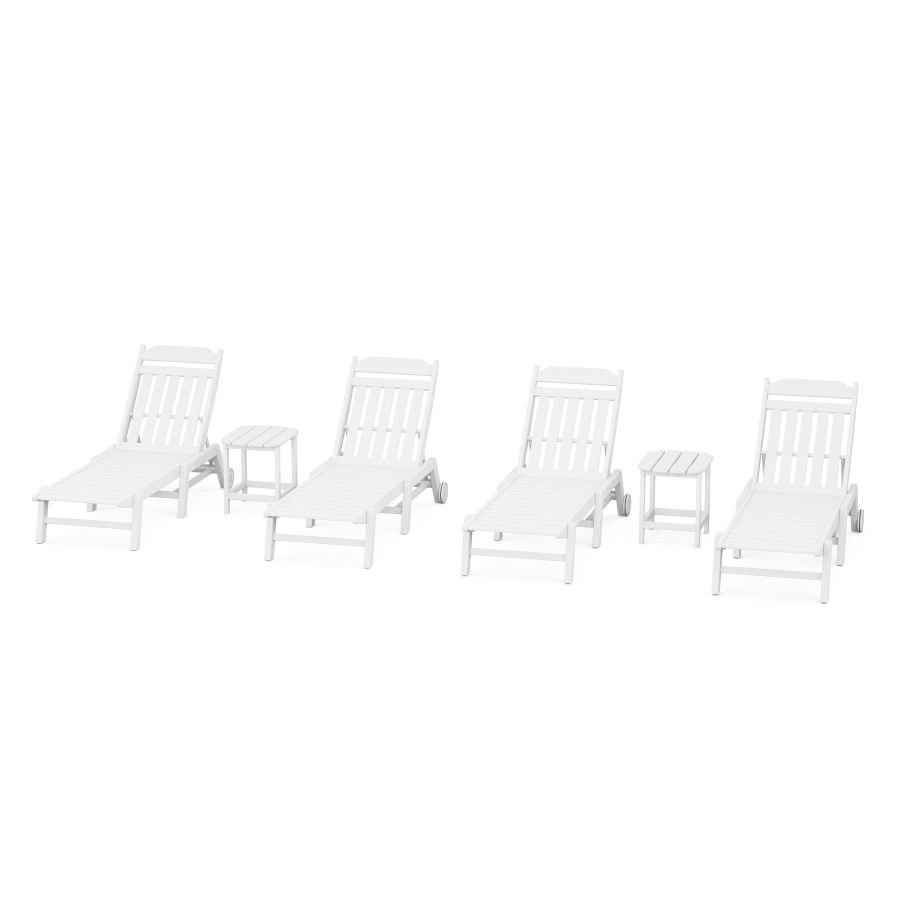 POLYWOOD Country Living 6-Piece Chaise Set with Wheels in White