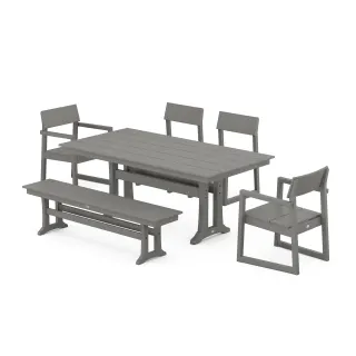 POLYWOOD EDGE 6-Piece Farmhouse Dining Set With Trestle Legs