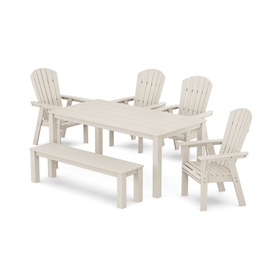 POLYWOOD Nautical Curveback Adirondack 6-Piece Parsons Dining Set with Bench in Sand