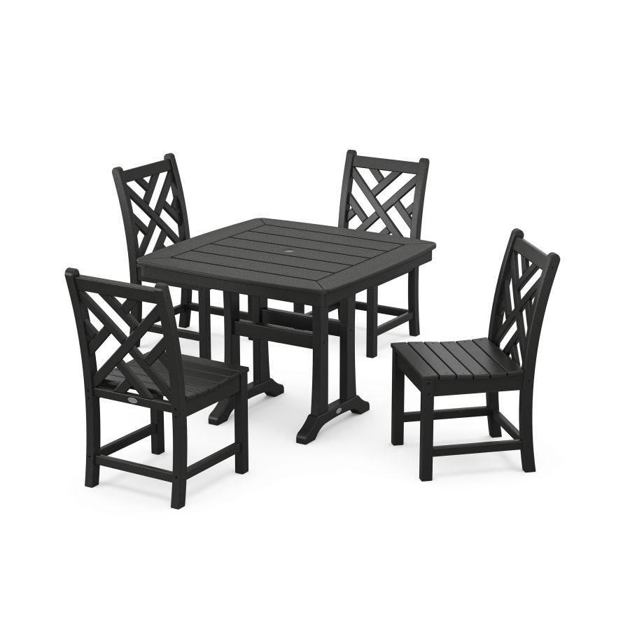 POLYWOOD Chippendale Side Chair 5-Piece Dining Set with Trestle Legs in Black