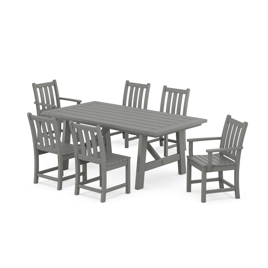 POLYWOOD Traditional Garden 7-Piece Rustic Farmhouse Dining Set With Trestle Legs in Slate Grey