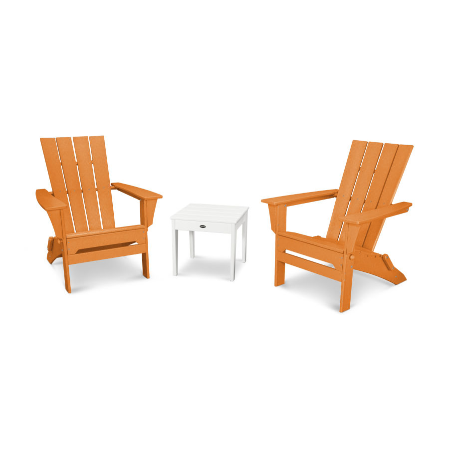 POLYWOOD Quattro Folding Chair 3-Piece Adirondack Set in Tangerine / White