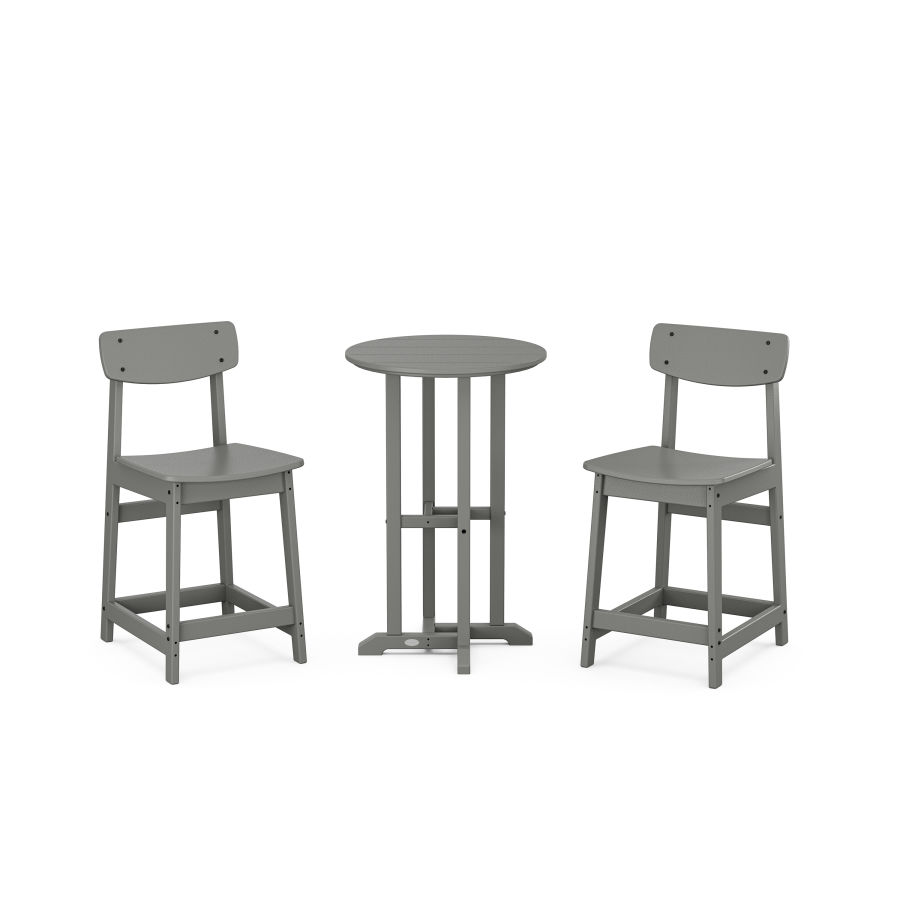 POLYWOOD Modern Studio Urban Counter Chair 3-Piece Bistro Set in Slate Grey