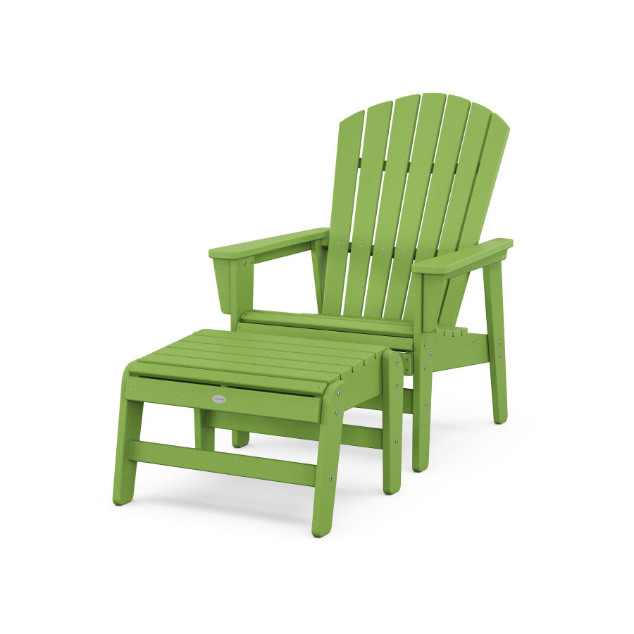 POLYWOOD Nautical Grand Upright Adirondack Chair with Ottoman in Lime