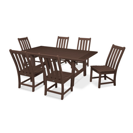 Vineyard 7-Piece Rustic Farmhouse Side Chair Dining Set in Mahogany