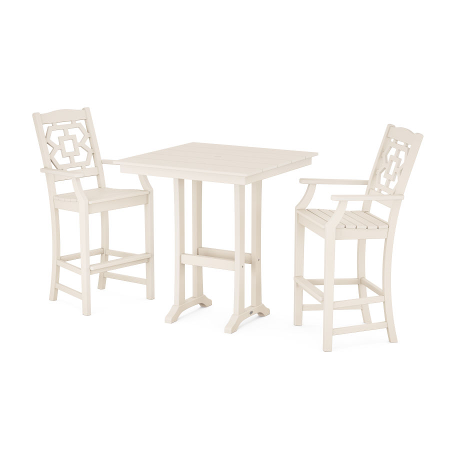 POLYWOOD Chinoiserie 3-Piece Farmhouse Bar Set with Trestle Legs in Sand