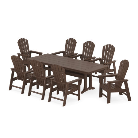 POLYWOOD South Beach 9-Piece Farmhouse Dining Set with Trestle Legs in Mahogany