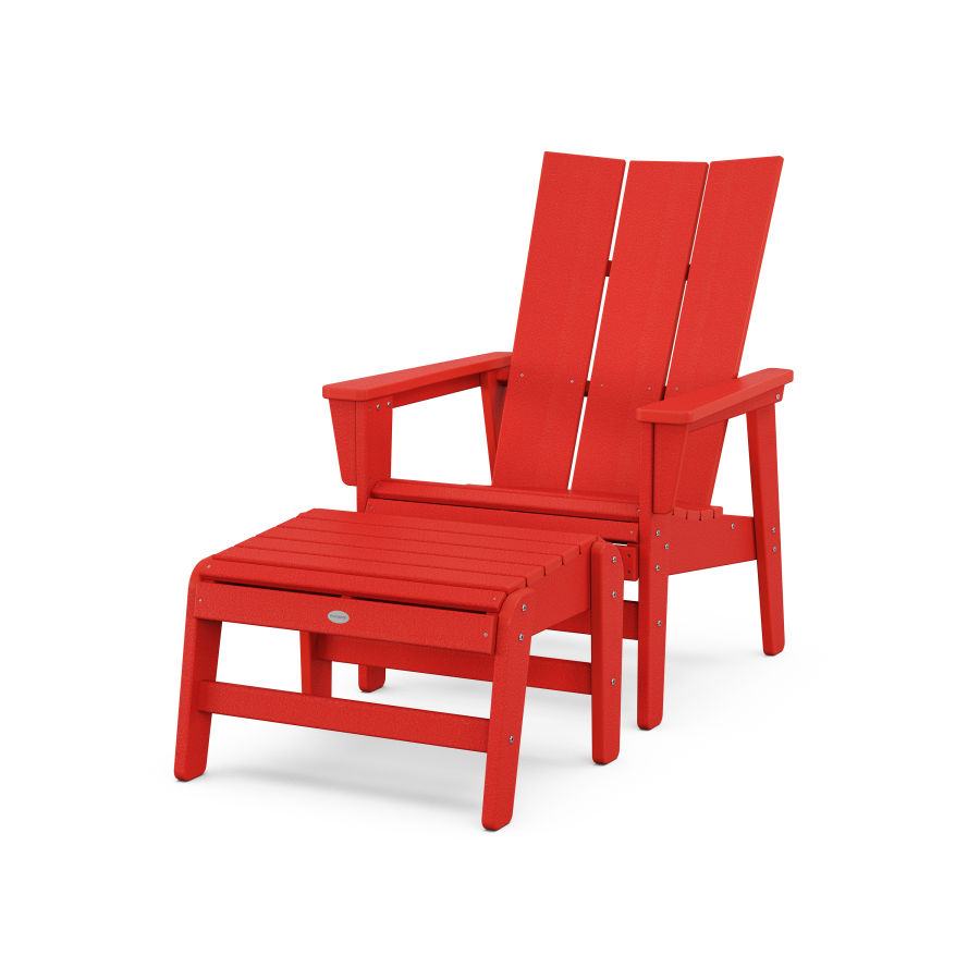 POLYWOOD Modern Grand Upright Adirondack Chair with Ottoman in Sunset Red