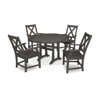 POLYWOOD Braxton 5-Piece Nautical Trestle Arm Chair Dining Set in Vintage Finish