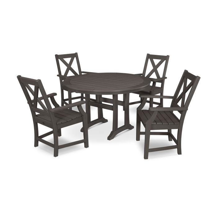 POLYWOOD Braxton 5-Piece Nautical Trestle Arm Chair Dining Set in Vintage Finish