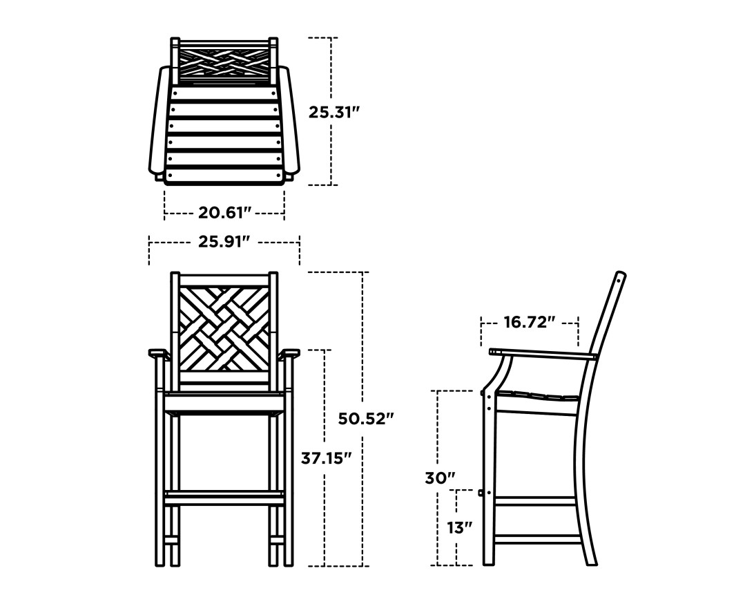 Dimensions for Wovendale Bar Arm Chair