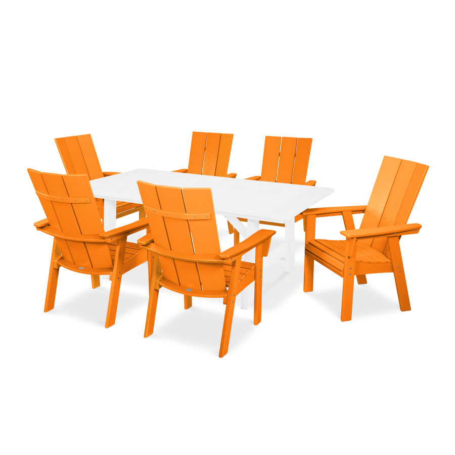 POLYWOOD Modern Adirondack 7-Piece Rustic Farmhouse Dining Set in Tangerine / White