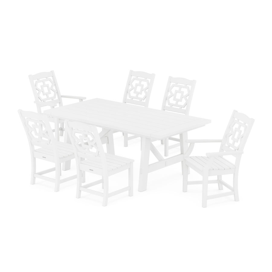 POLYWOOD Chinoiserie 7-Piece Rustic Farmhouse Dining Set in White