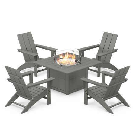 Modern 5-Piece Adirondack Chair Conversation Set with Fire Pit Table in Slate Grey